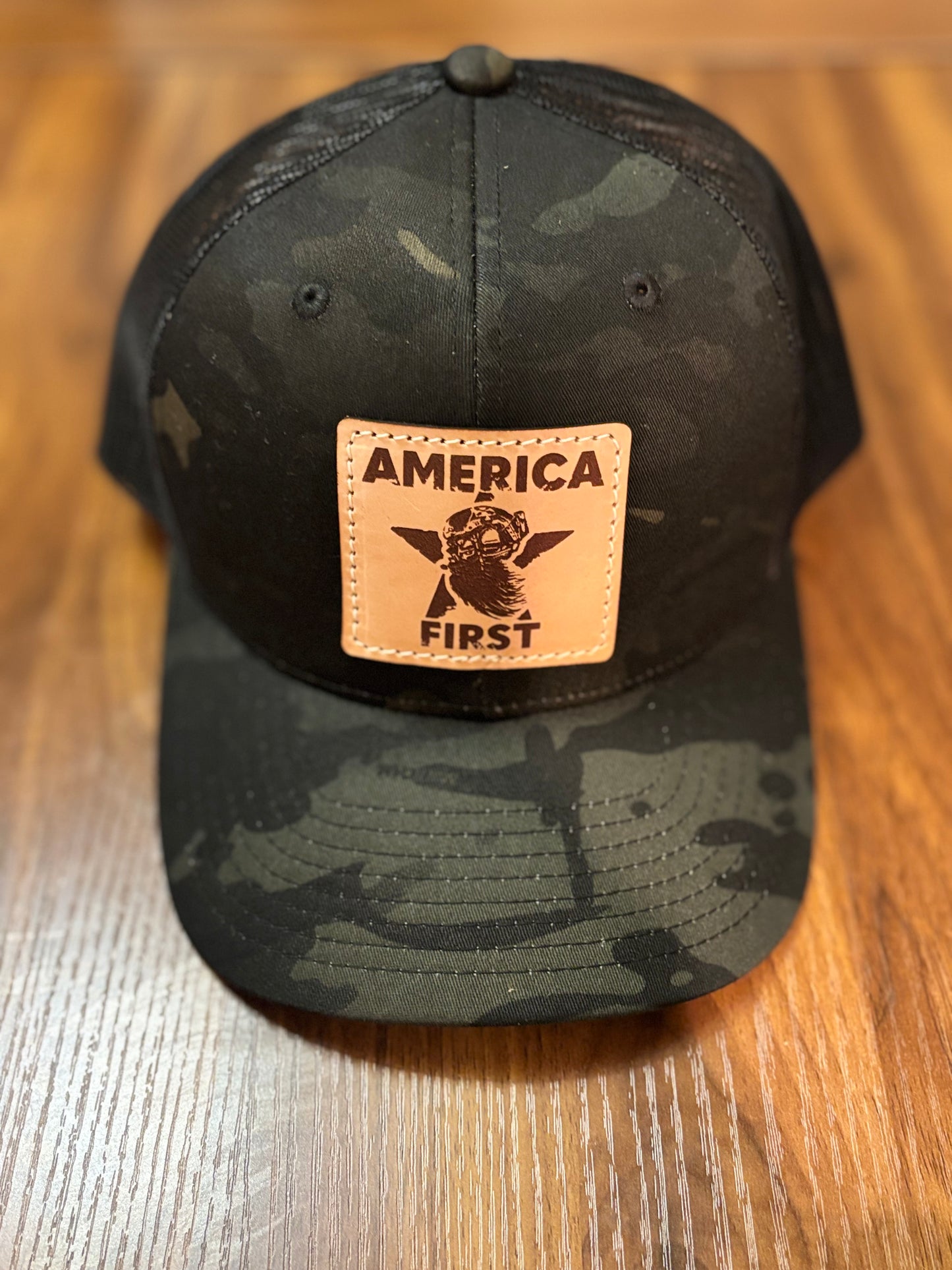 America First Tactical Snapback Hat Leather Logo